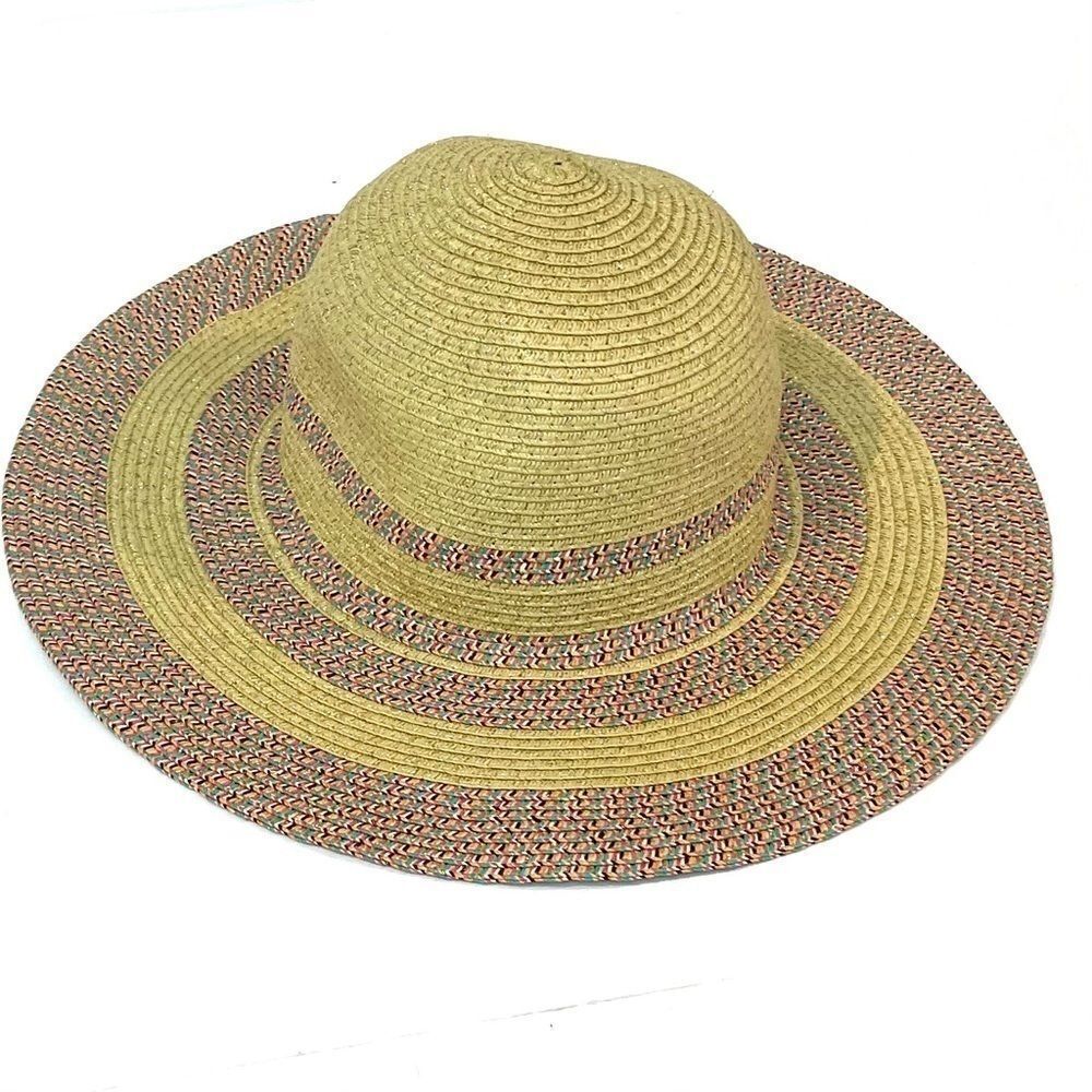 Multicolored woven straw beach hat